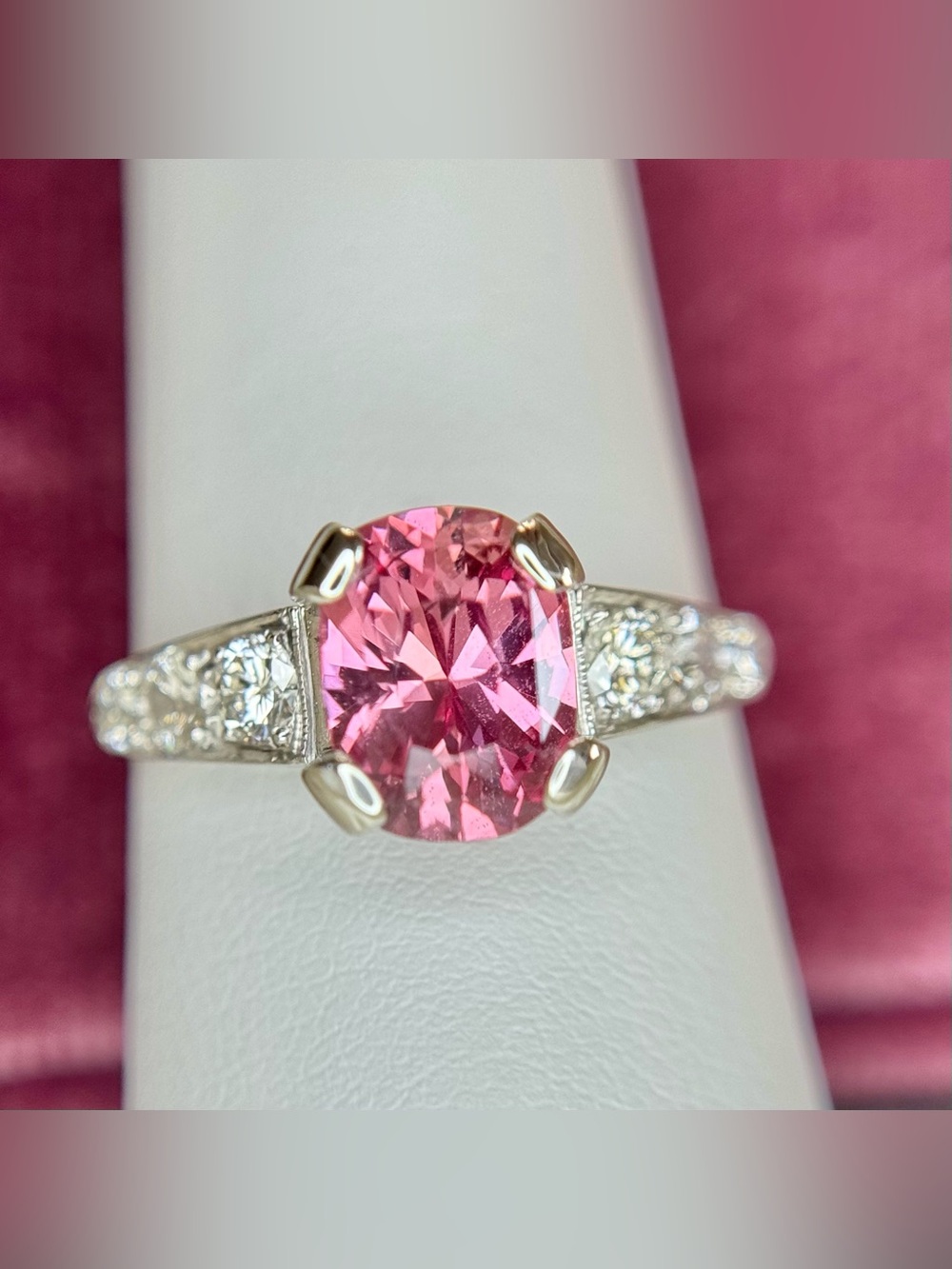 Unheated Lotus-Certified 1.76ct Pink-Orange Sapphire & Diamond Art Deco Ring